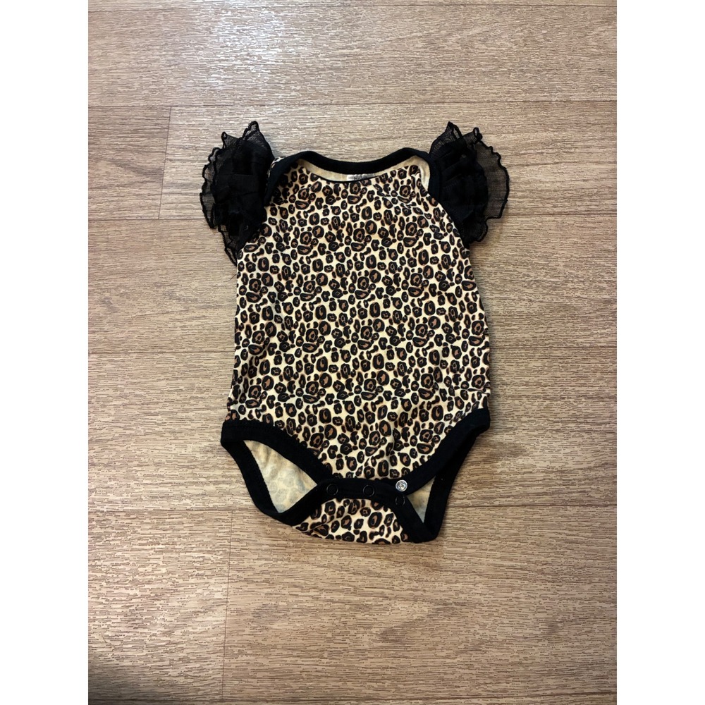Baby Essentials Leopard Print Ruffle Sleeve Bodysuit 3 Months Animal Print Brown